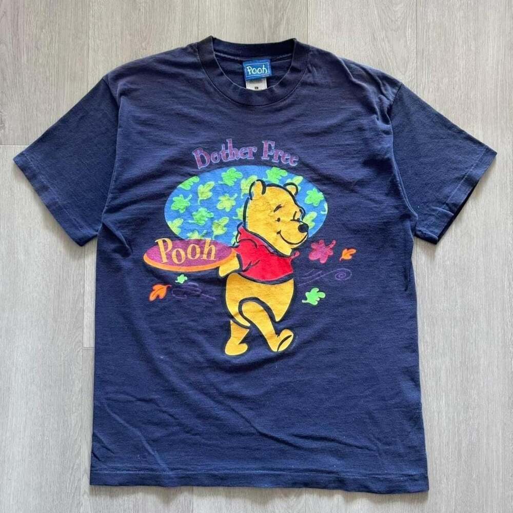 Disney Vintage Winnie the Pooh Bother Free Graphic T-Shirt L Navy Blue